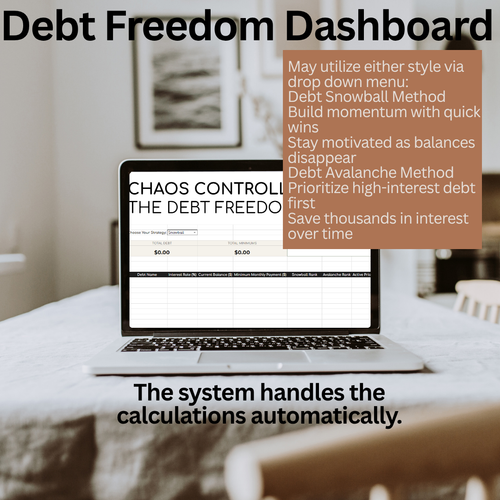 Chaos Controlled: Google Sheets Debt Snowball & Avalanche Template | Monthly Budget Planner & Payoff Tracker